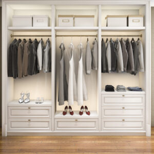 Illustration of organized closet for organizing your wardrobe blog
